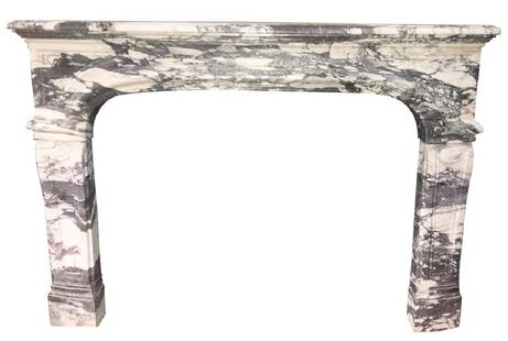 Exceptional Antique French Marble Mantel, Gra: And White Veining Circa 1840 , Large Size, 69 Wide By 47 High By 17 Deep With Black Marble Liner And Hearth Panel