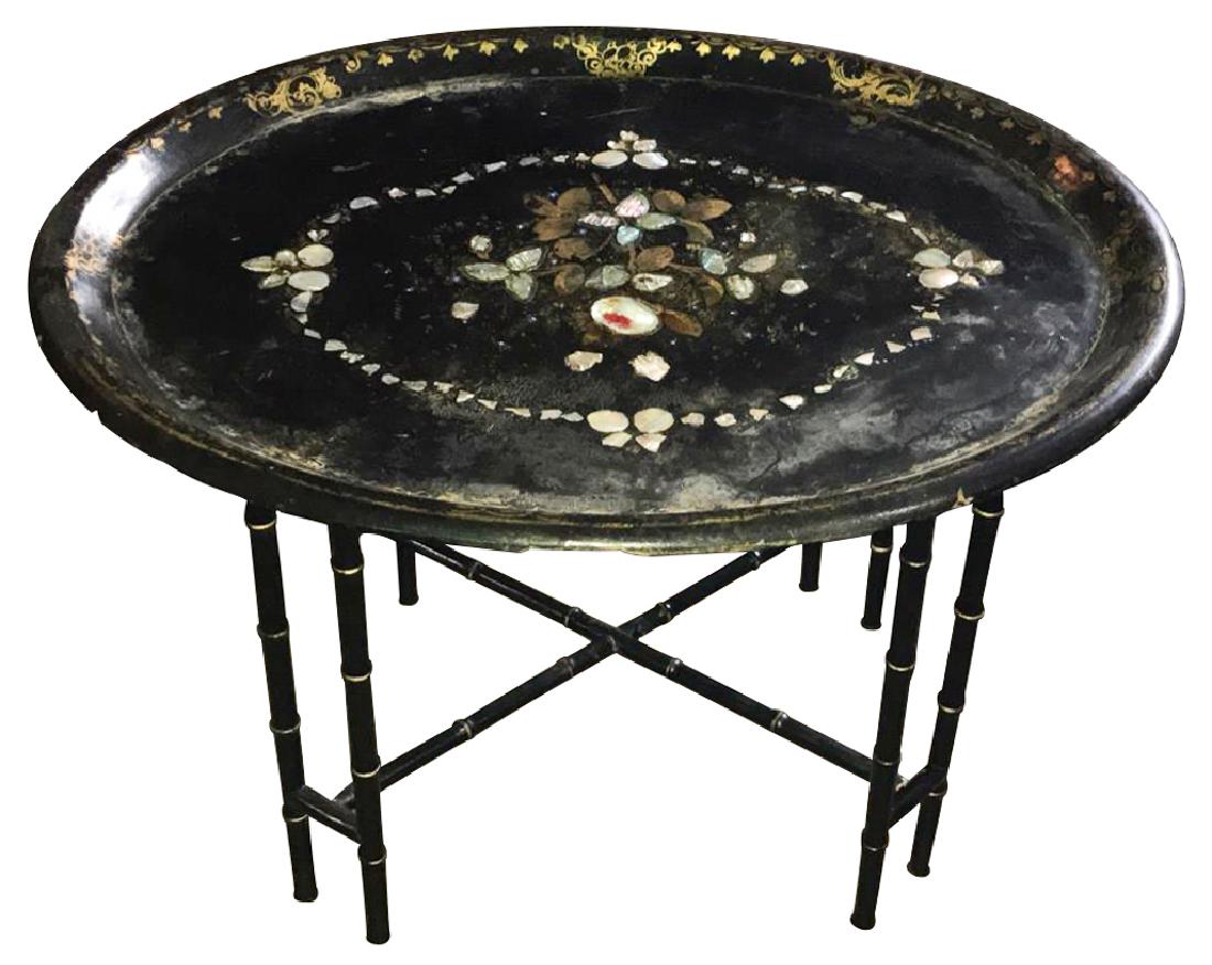 English Victorian Papier Mache Painted Tray (1 of 4)