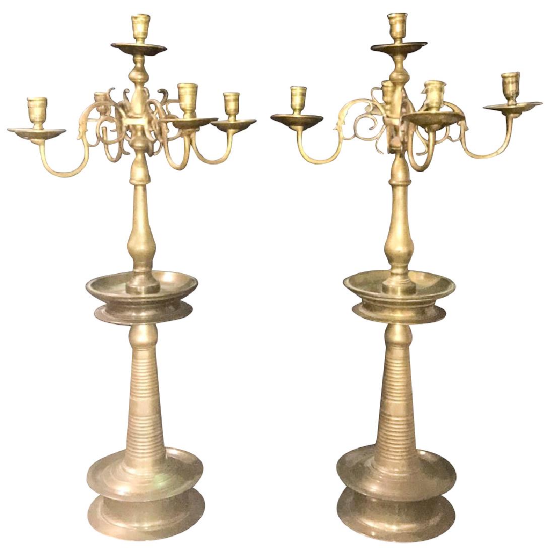 Early Pair Of Cast Brass Candelabra, English (1 of 5)