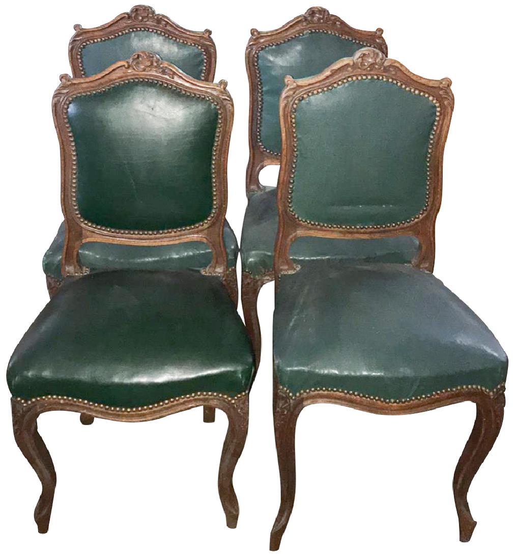 A Set Of 4 French Walnut Game Chairs, Leather (1 of 5)
