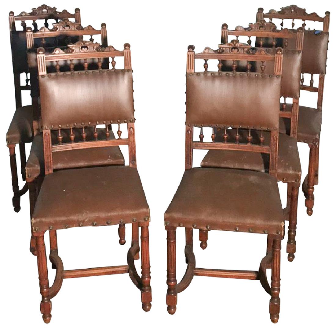 Set Of 6 French Walnut Dining Chairs (1 of 4)
