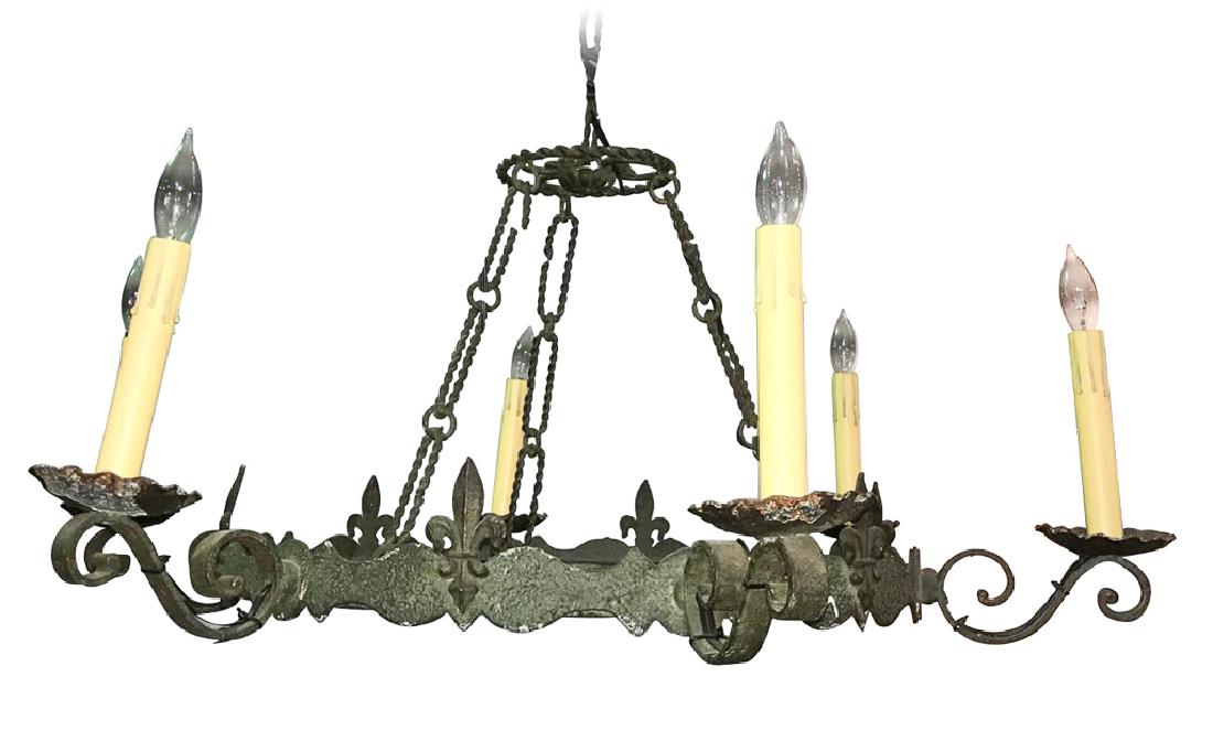 French Wrought Iron 5 Light Chandelier, C (1 of 4)