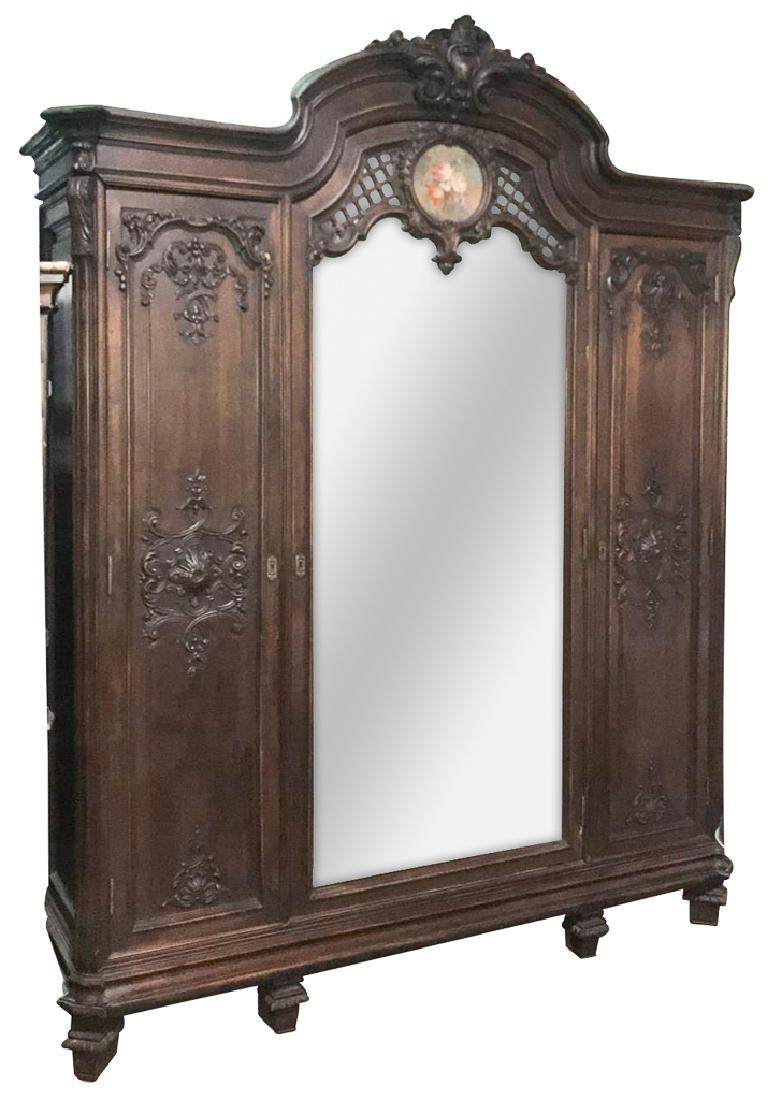 Large Continental Carved Walnut Armoire, (1 of 6)