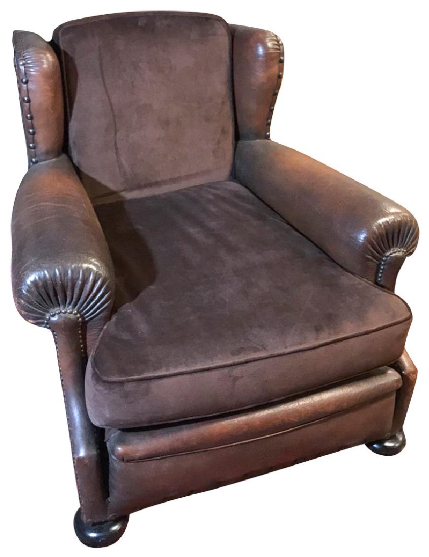 Antique French Deco Leather Club Chair, (1 of 5)