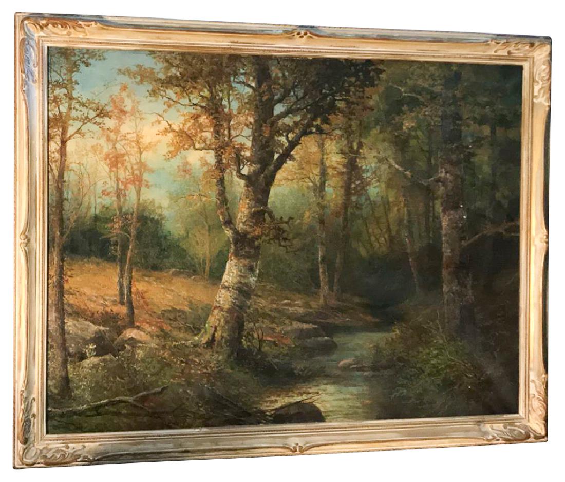 English Oil On Canvas Landscape, Stream In (1 of 4)