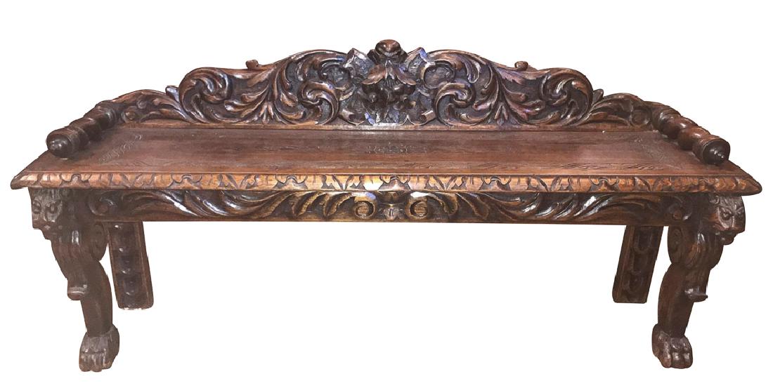 A French Carved Oak Henri Ii Hall Bench, Good (1 of 5)