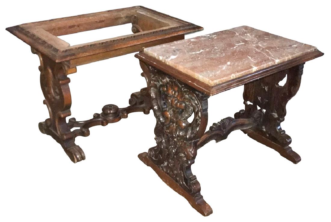 2 Carved Walnut Side Tables, One Missing Top, (1 of 4)