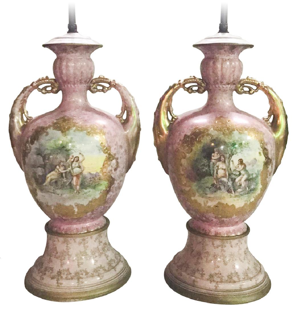 Pair Of Continenal Pink Vases With Gold (1 of 5)