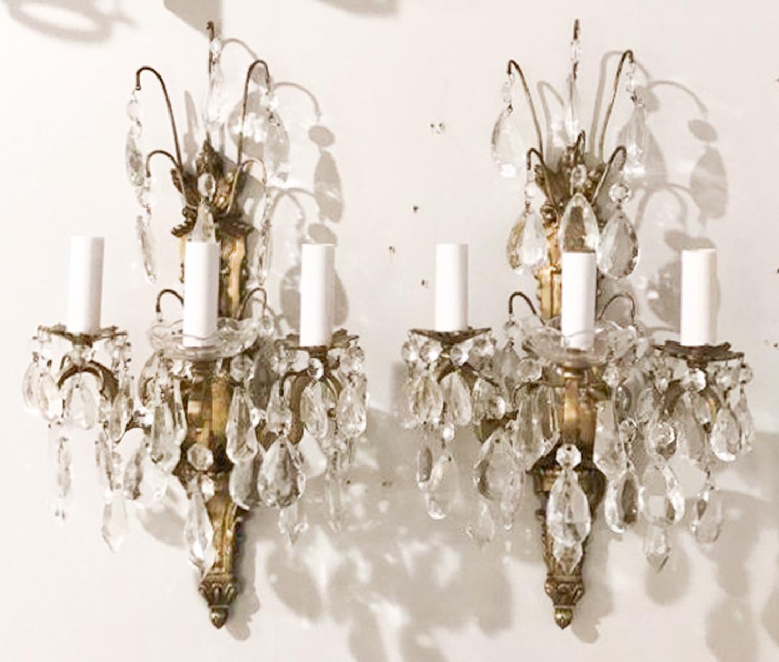 Good Pair Of French Bronze & Crystal Sconce (1 of 4)