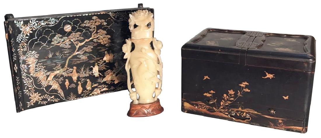 3 Pic Oriental Lot; A Mother Of Pearl Inlaid (1 of 7)