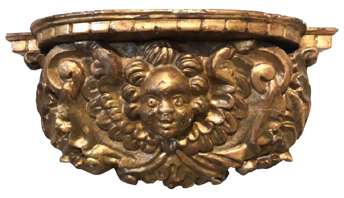 19th C. Italian Carved & Giltwood Wall Bracket: 24w X 8.5d X 12h. Circa 1870.