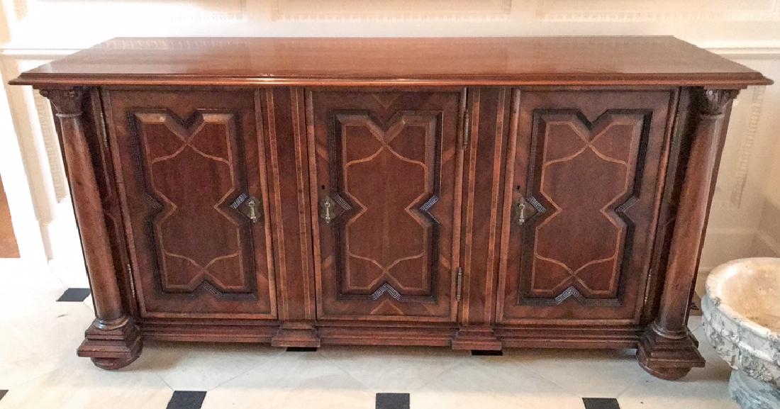 Fine Quality Italian Inlaid Walnut Server: 78w x 26d x 38h. Scratches on top. See photos. From a fine Dallas estate.