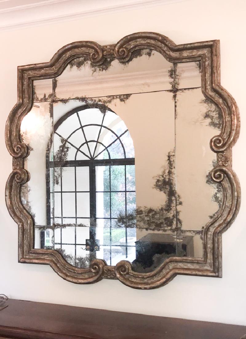 Large Italian Carved And Silver Gilt Mirror: from a fine Dallas estate. 64x 64