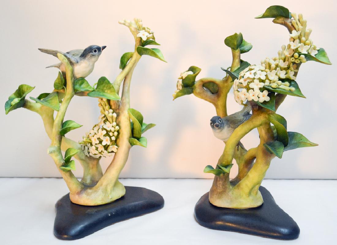 Cybis Porcelains, Blue Headed Vireos,: Bird Figurines With Wood Bases.. Signed Cybis, # 4 On Base. A Limited Edition Hand-painted, Hand-created Pair By The Cybis Studios, Nj. Male Size: 11" H X 8" W X 5" D, Female is 11" H X 7" W X 4 1/2"