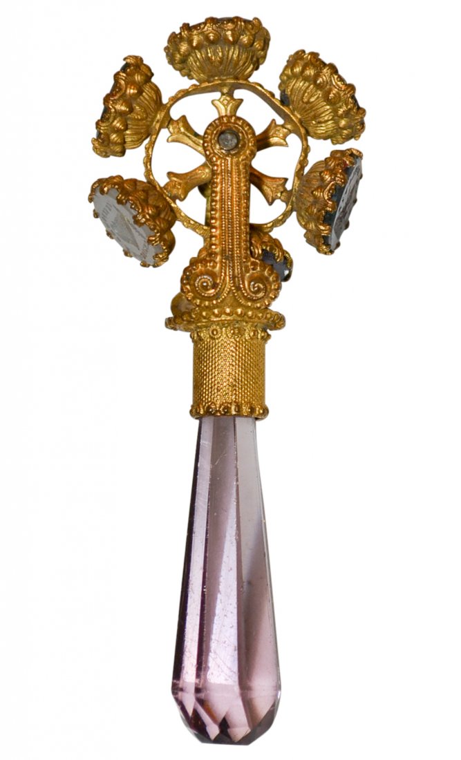 Fine French Rotating Bronze Stamp: 6 Piece Stamp With Cut Amethyst Handle. Estate Of Ken And Pat Hodge.