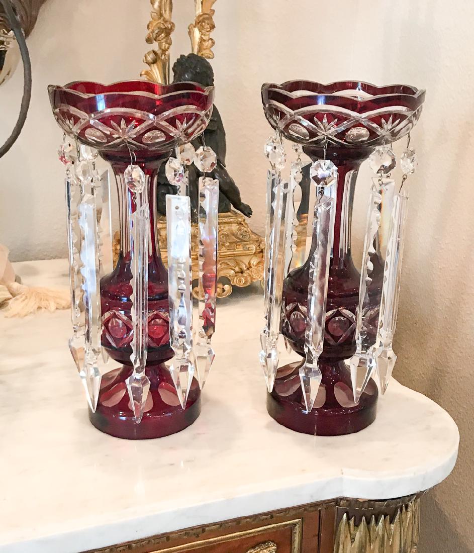 Pair Of Red Cut And Clear Lusters (1 of 2)