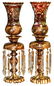 Pair Of Red Bohemian Hurricane Lamps