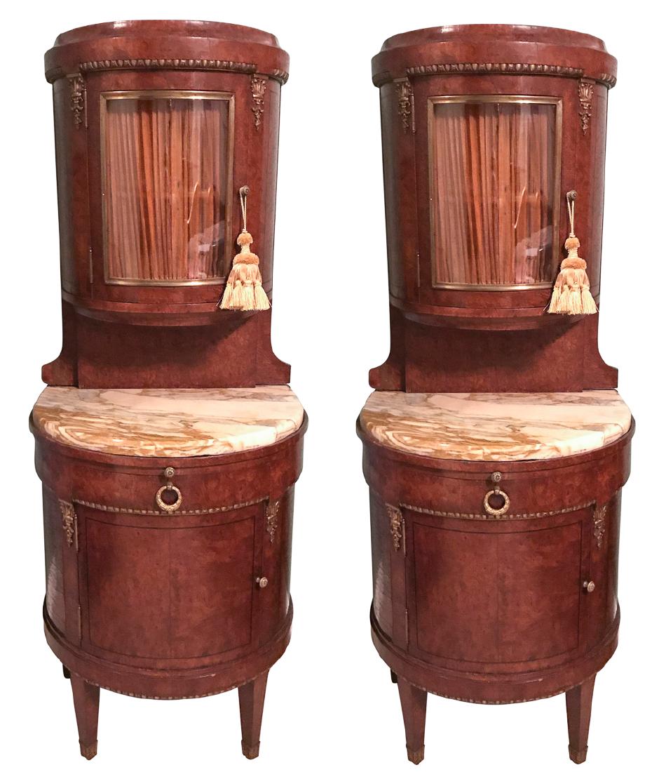 Pair Of French Burl Walnut Bonnet Top Cabinets (1 of 4)