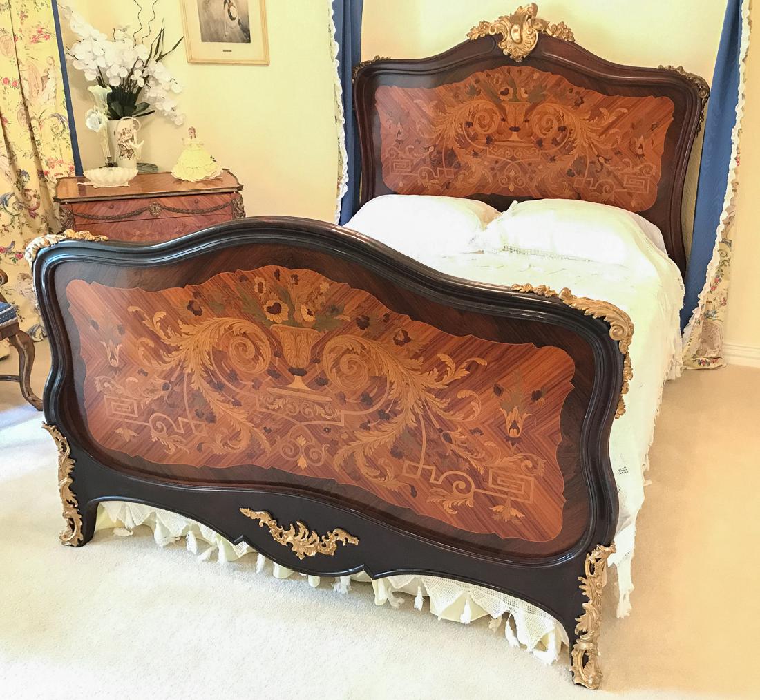 Exceptional Louis Xv Marquetry And Bronze Bed: 19th Century. Truly Exceptional Detail And Quality. From The Estate Of Ken And Pat Hodge. 64w X 82l X 62h.