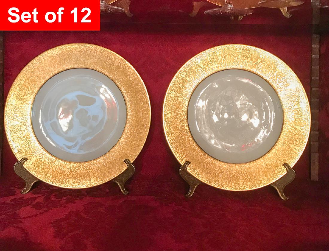 Set Of 12 Wide Gold Rim Bavarian Plates (1 of 3)