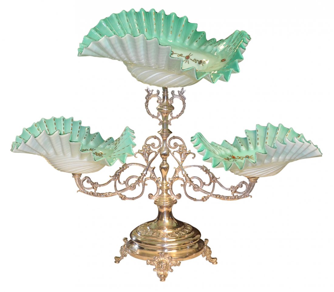 Nice Silver Plate Epergne With Turquoise Bowls (1 of 8)