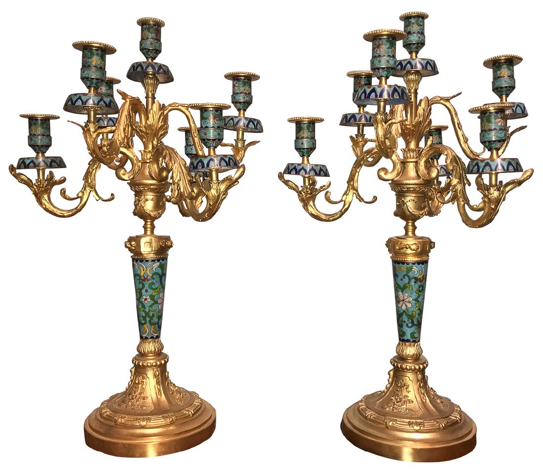 Pair Of Cloisonne And Dore' Bronze Candelabra (1 of 6)