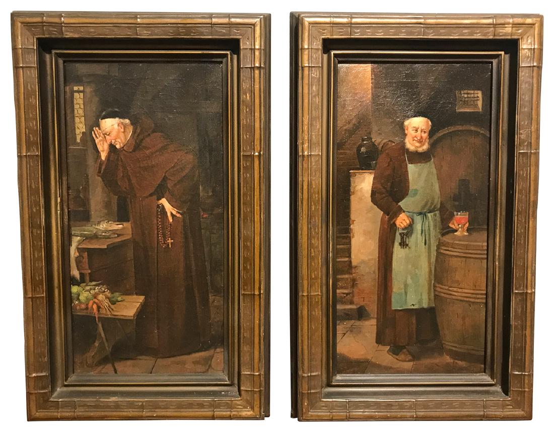 Pair Of 19th C. Oil On Canvas Of Monks (1 of 7)