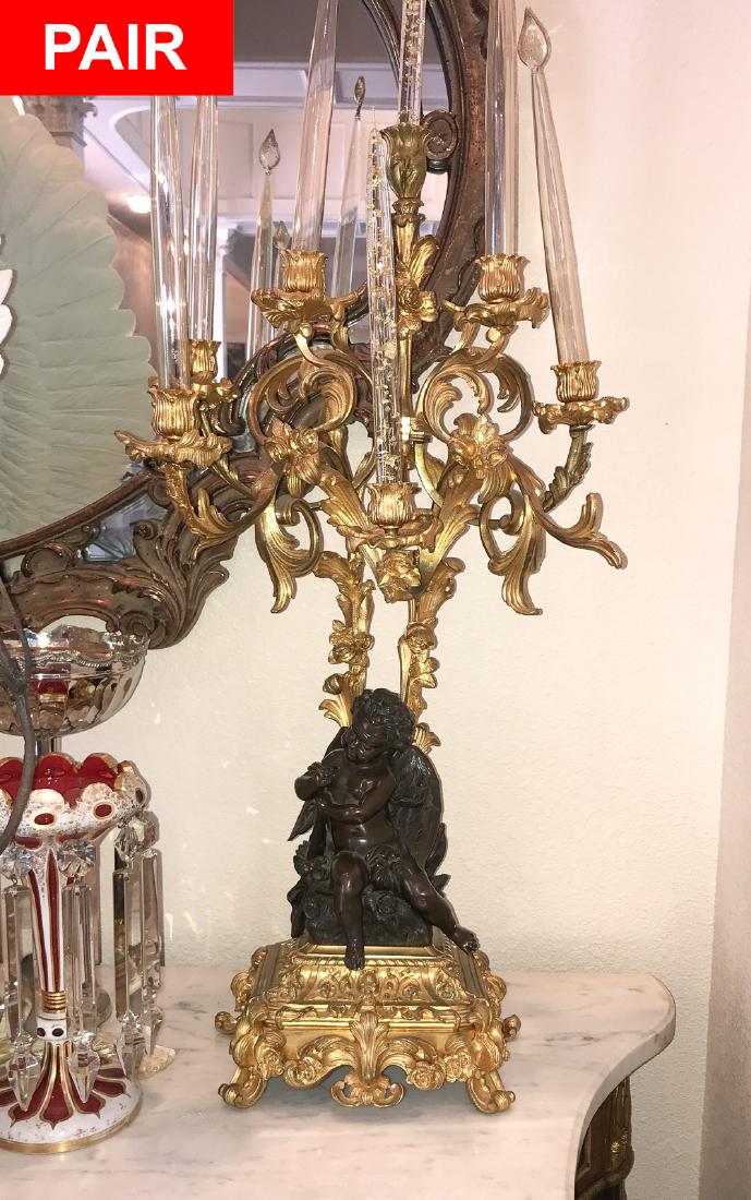 Fine Pair Of 19th C. Bronze Cherub Candelabra (1 of 8)