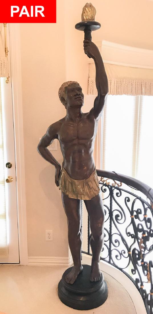 Pair Of Life Size Bronze Blackamoor Torchieres (1 of 3)