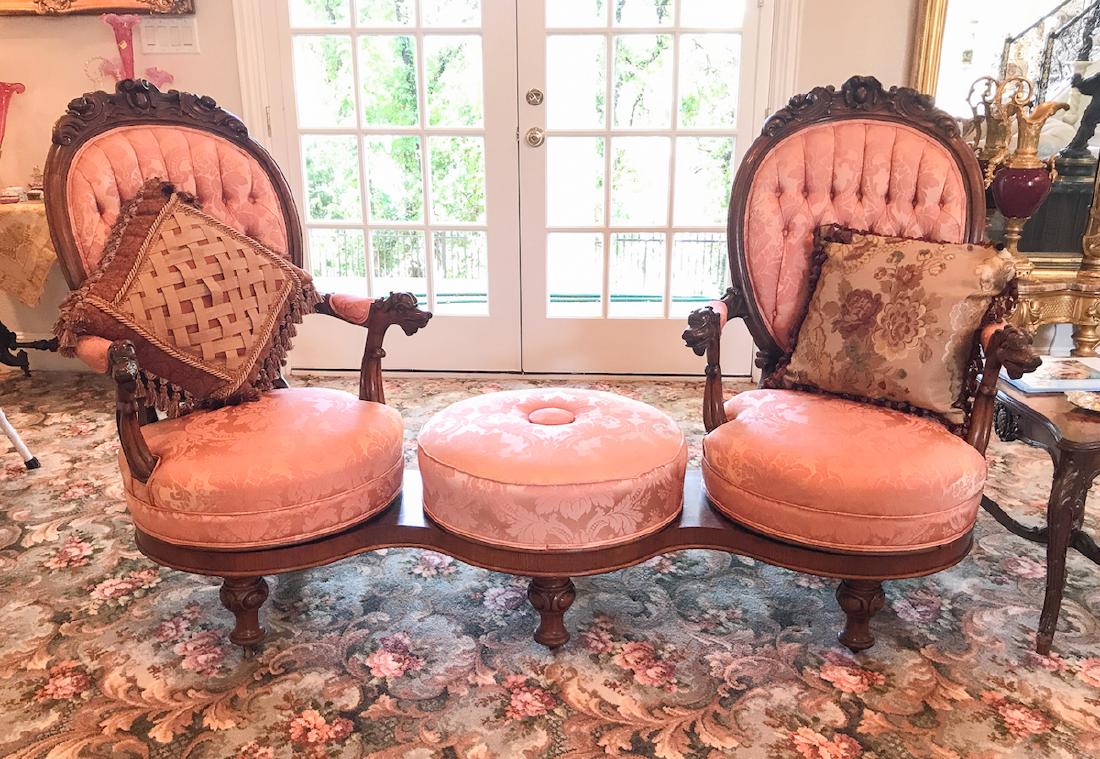 Rare American Rococo Revival Walnut Tete-a-tete (1 of 4)