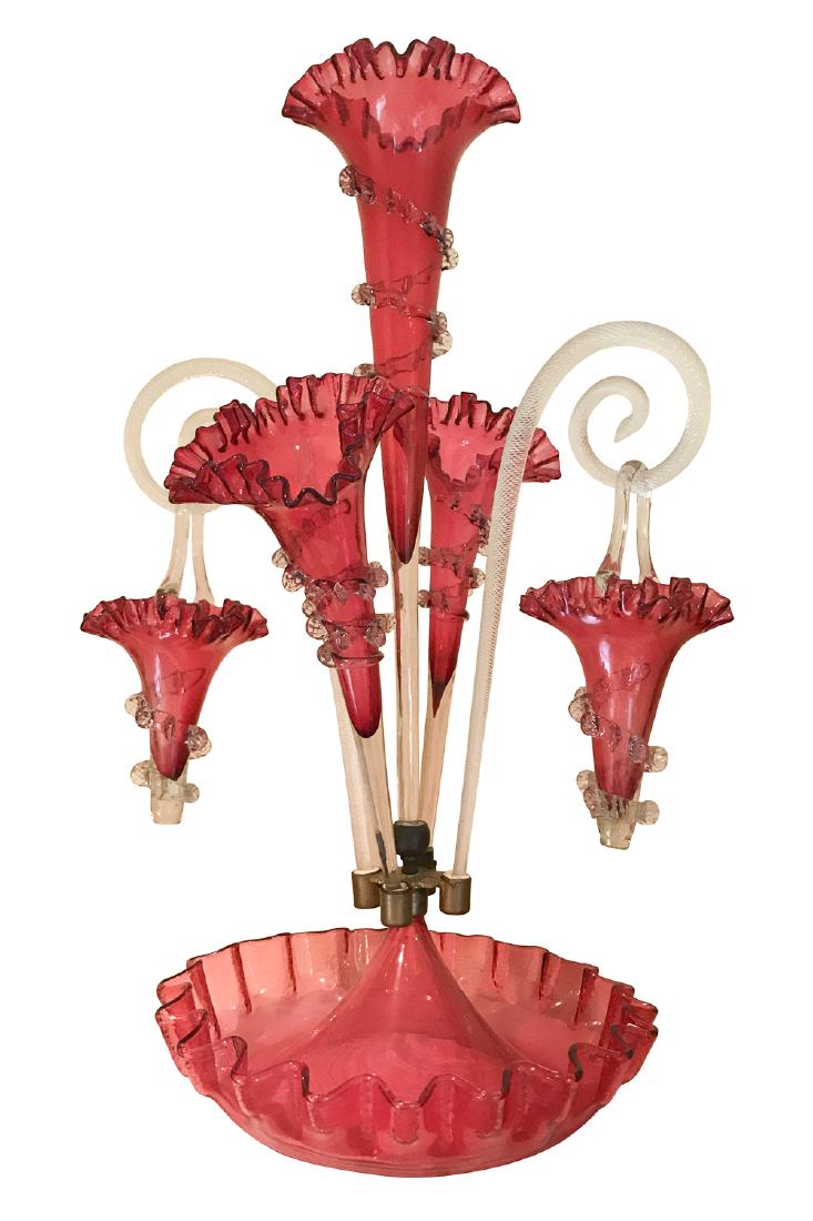 English Stourbridge Cranberry Epergne (1 of 3)