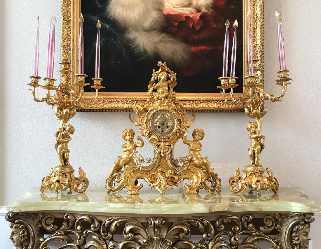 Fine French 3 Piece Dore' Bronze Clock Set (1 of 4)