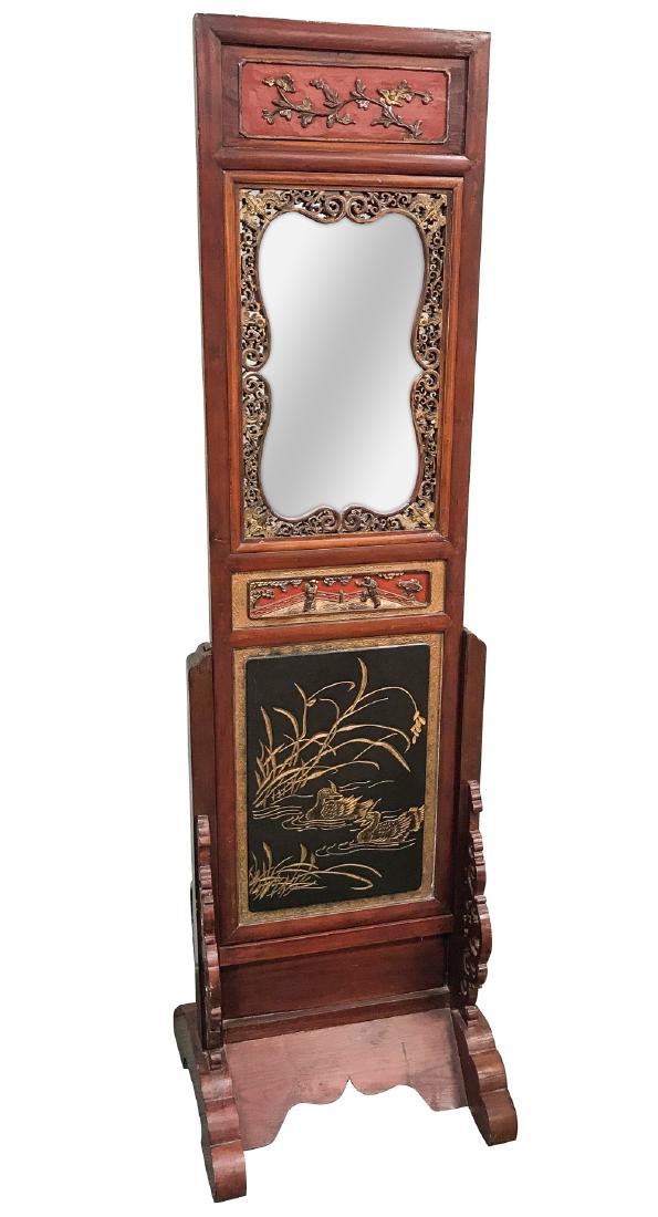 Carved And Lacquered Oriental Floor Mirror (1 of 5)