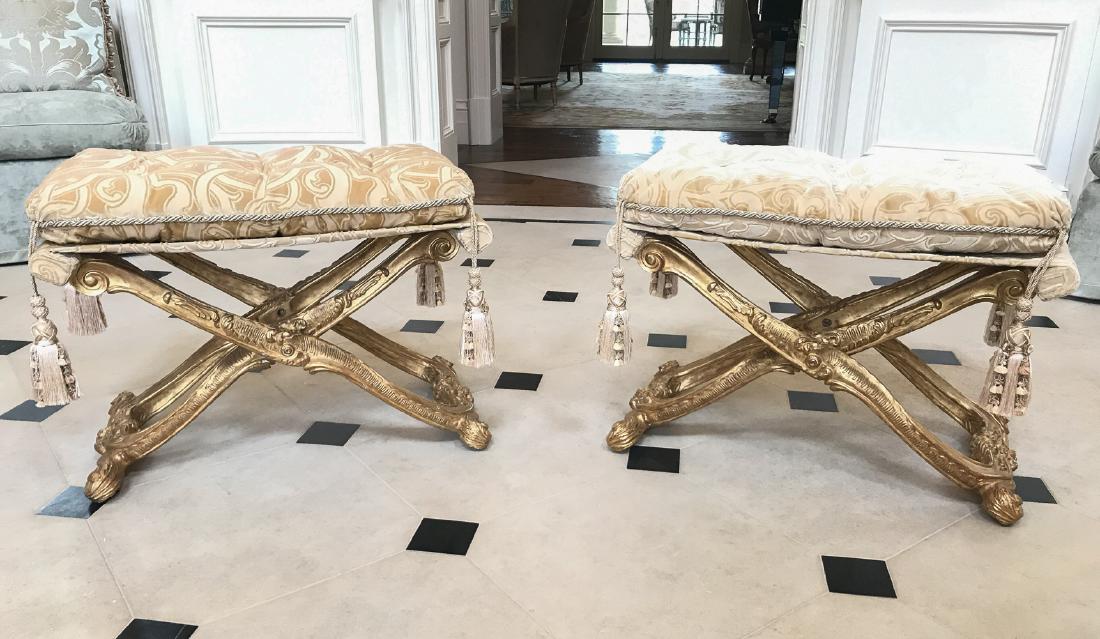 Fine Pair Of French Carved X Form Benches (1 of 4)