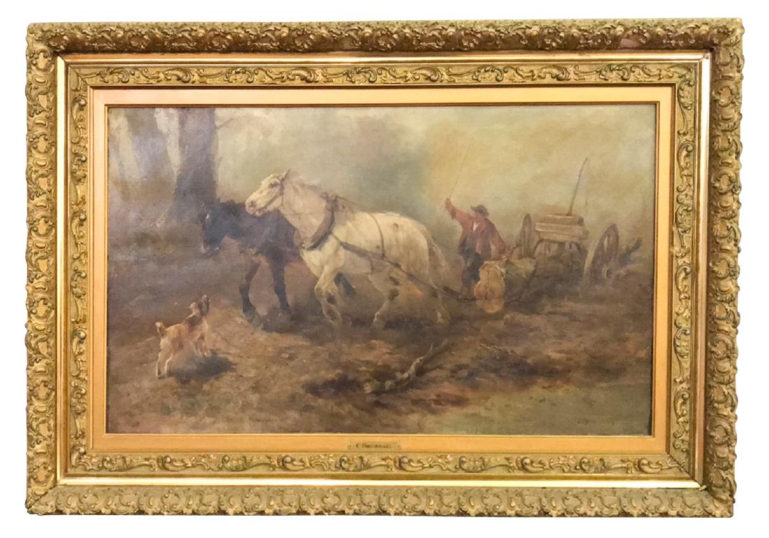 C. Bruneau.  Oil On Canvas Of Horses And Dog (1 of 8)