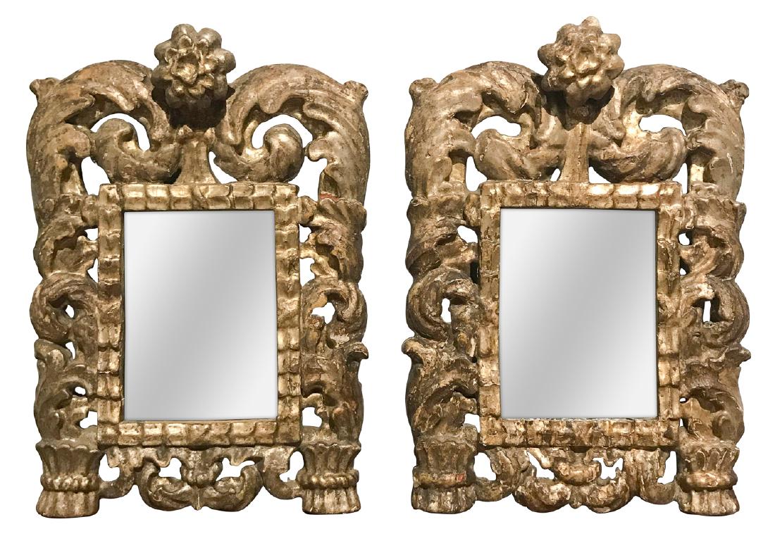Pair Of 18th C. Italian Carved Wood Mirrors (1 of 4)