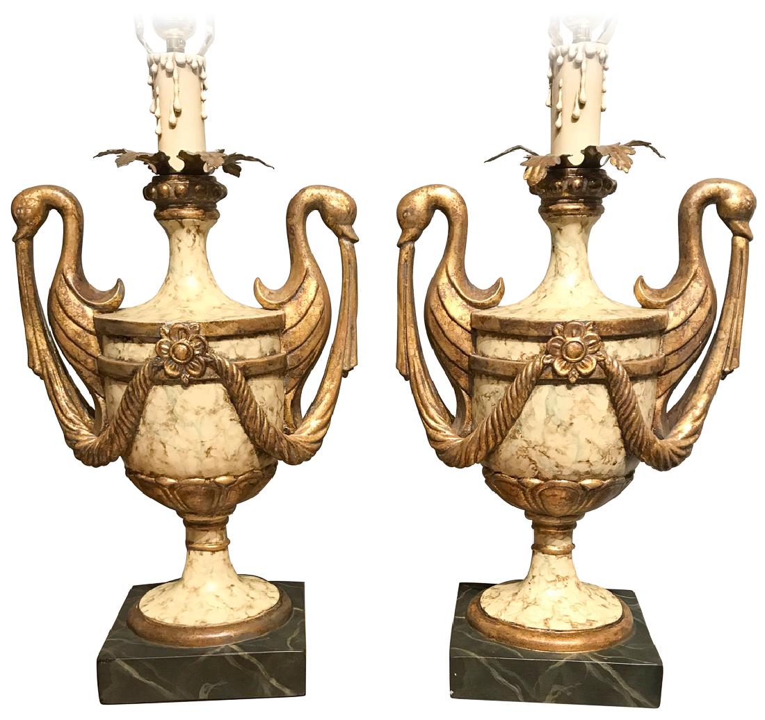 Pair Of Italian Urn Form Parcel Gilt Lamps (1 of 3)