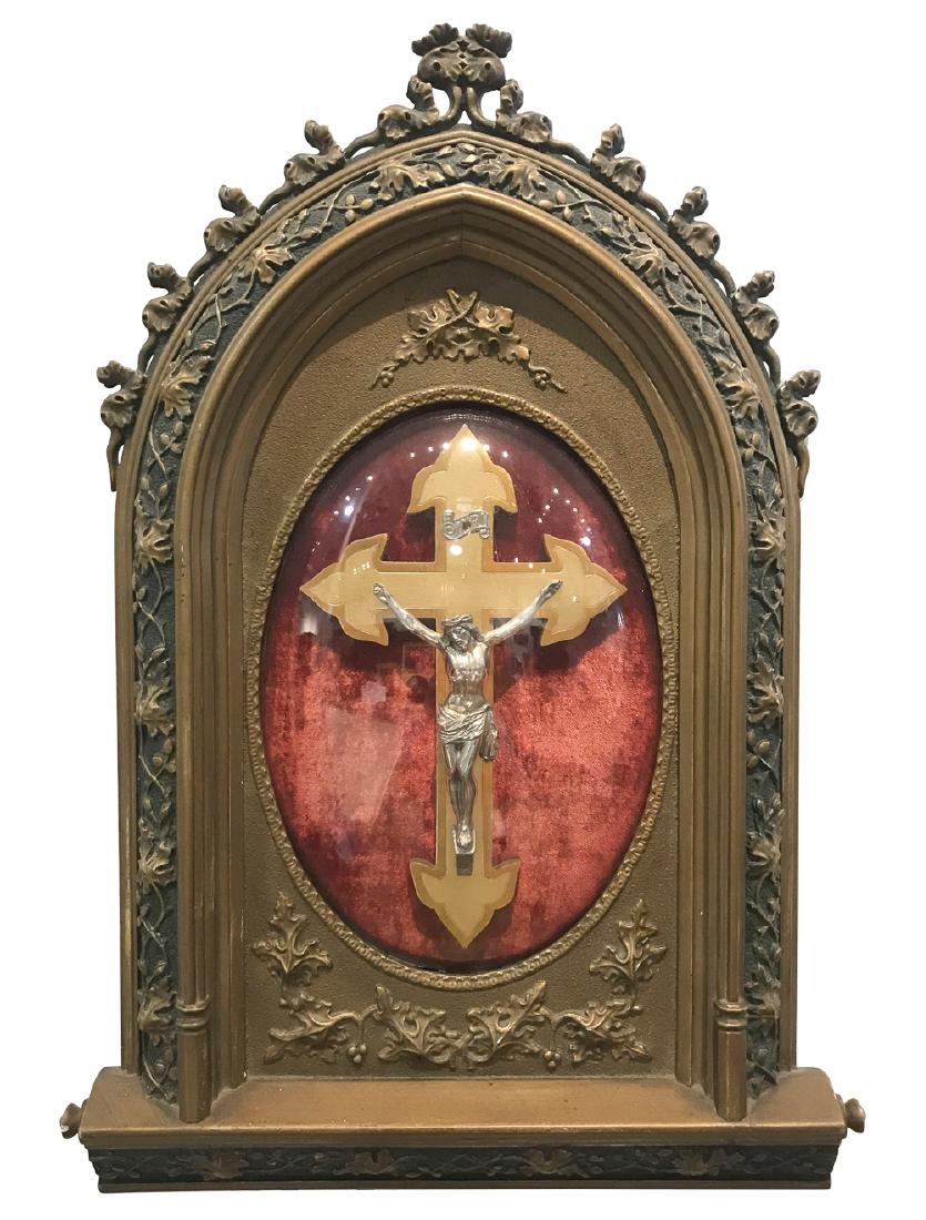 19th C.  Silver Crusiifix In Giltwood Shadow Box (1 of 5)