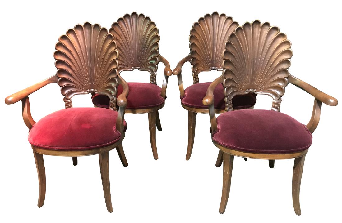 Set Of 4 Italian Carved Walnut Shell Back Chairs (1 of 5)