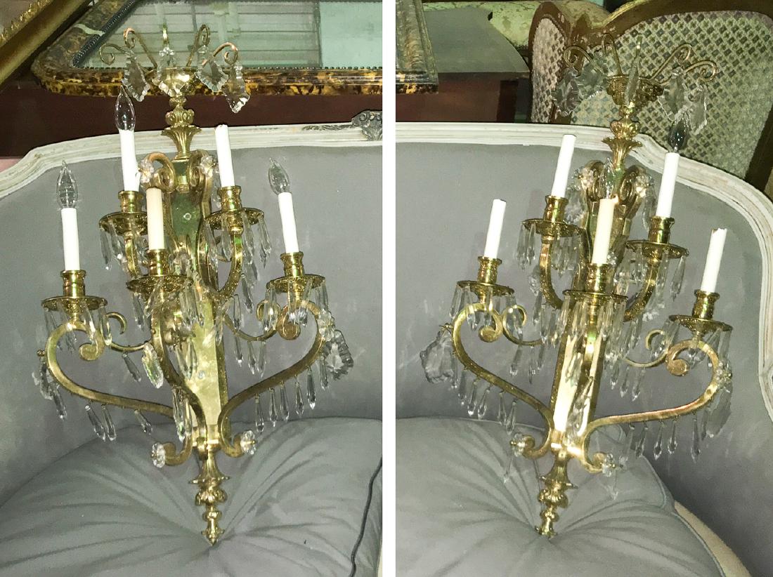 Pair Of French Style Brass And Crystal Sconce (1 of 5)