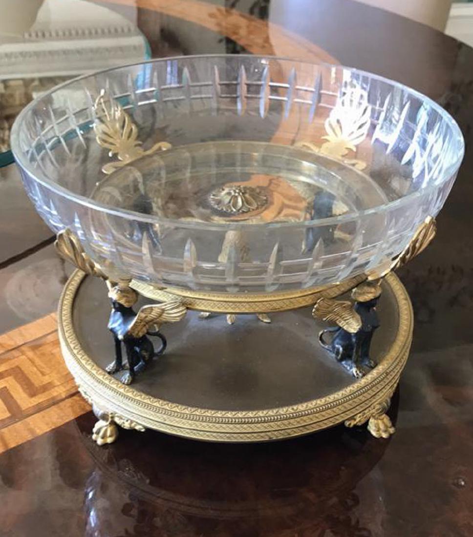 19th C French Empire Bronze And Crystal: Centerpiece, C.1860, 12" Dia X 8" H