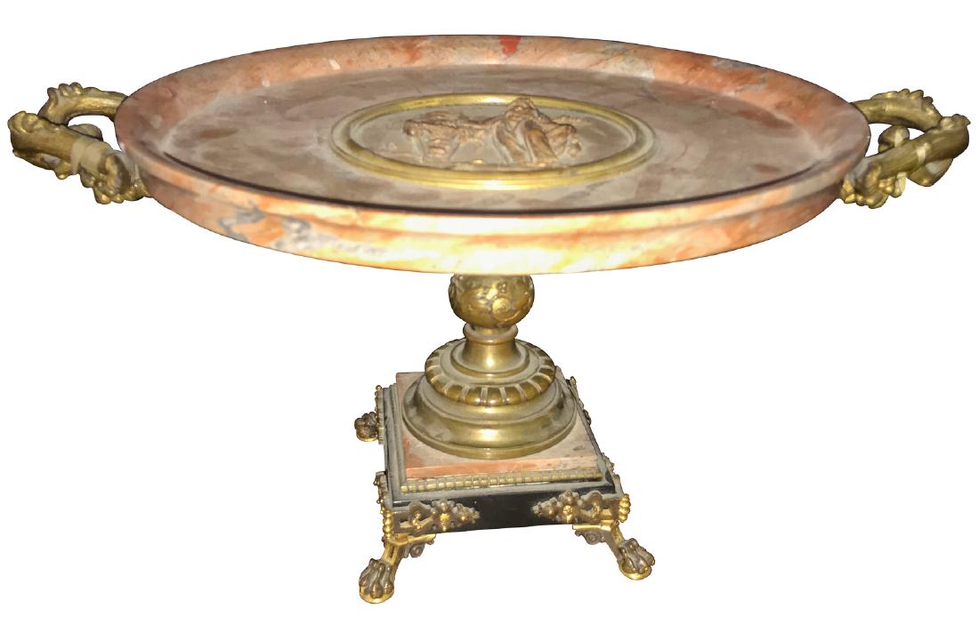 19th C. French Marble & Bronze Tazza: 15w x 8h