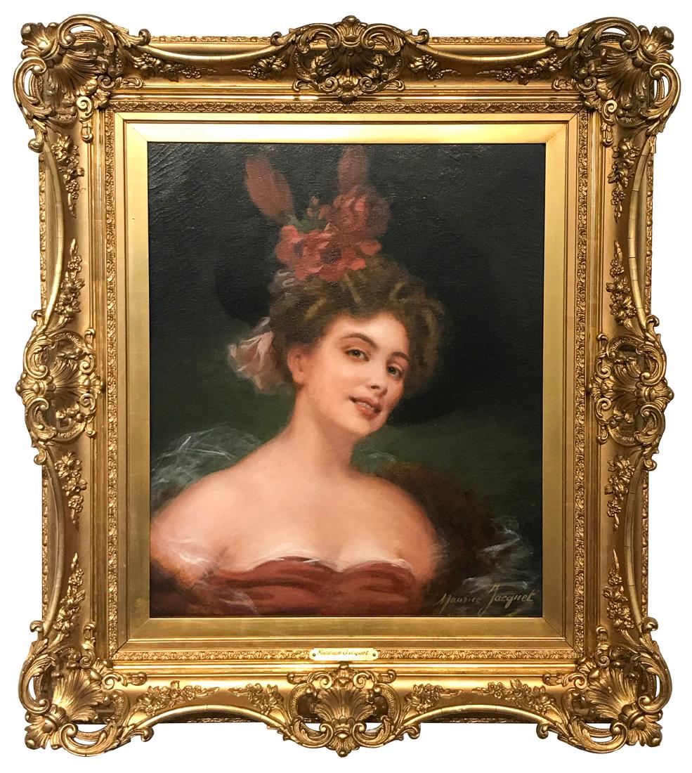 Maurice Jacquet, French. "la Belle Dame": Oil on canvas in fine giltwood frame. 33w x 37h