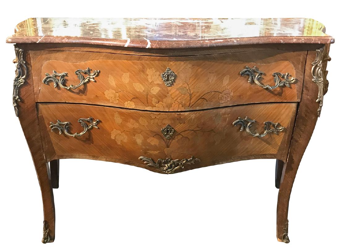 French Marquetry Inlaid Bombe Commode (1 of 5)