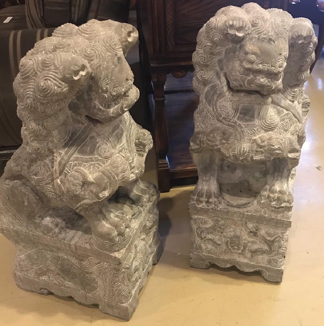 Pair Of Chinese Marble Foo Lions. (1 of 3)