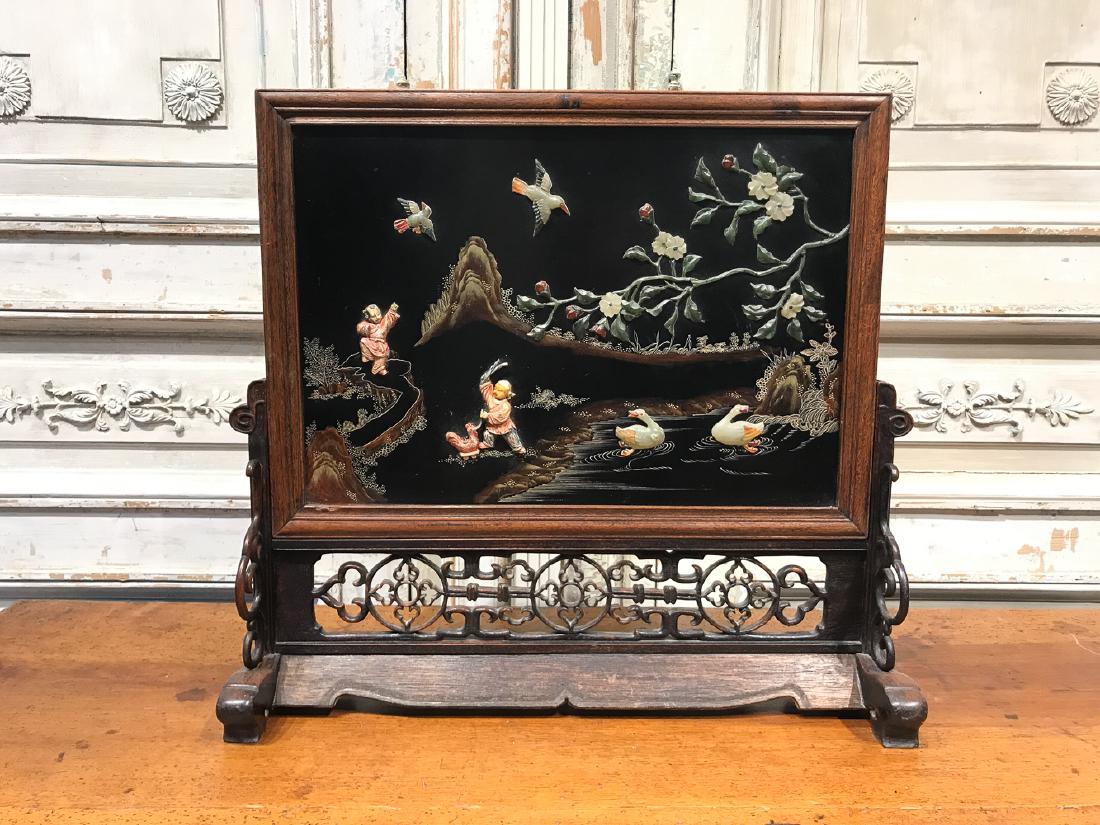 Oriental Lacquered Hard Stone Table Screen (1 of 4)