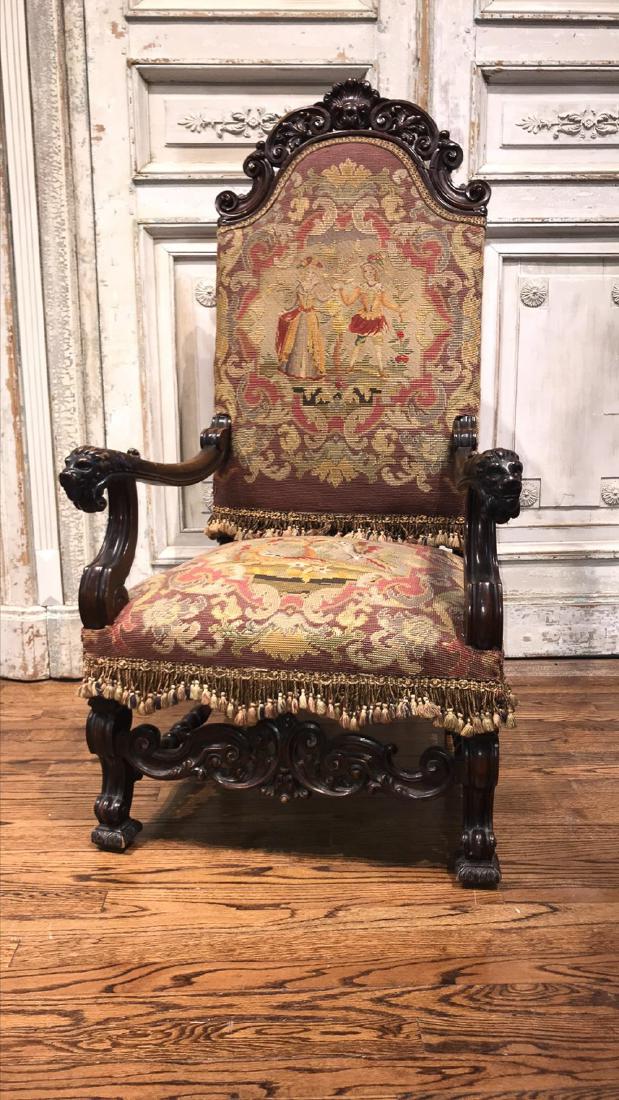 19th C. Carved Mahogany Needlepoint Armchair (1 of 7)