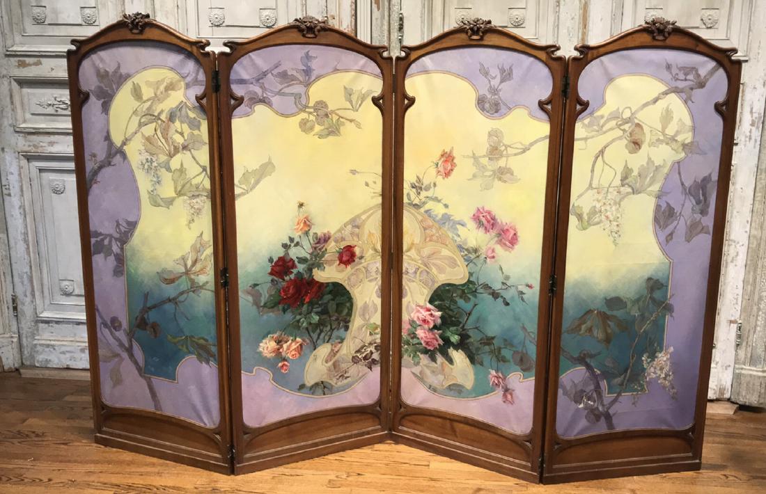 Art Nouveau Mahogany 4-panel Screen (1 of 6)