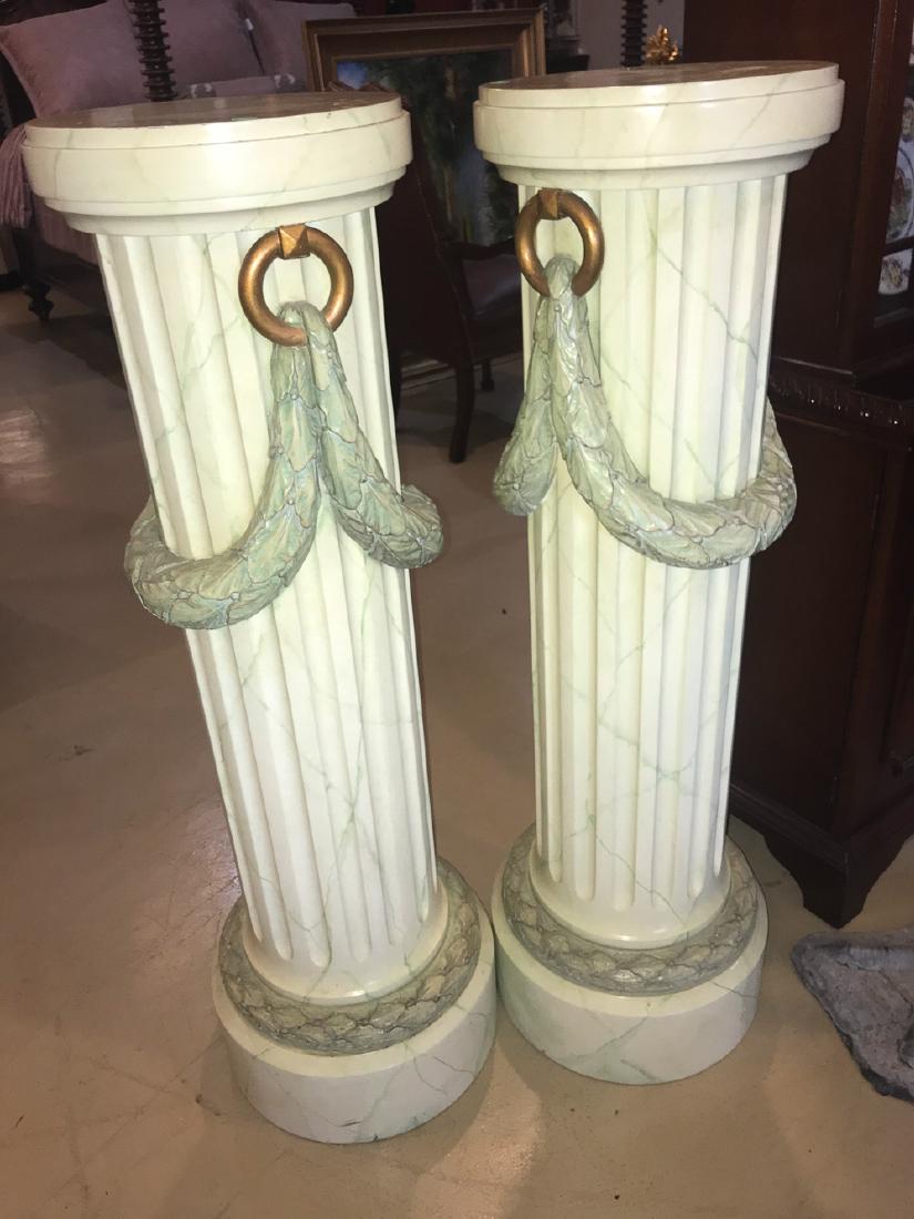 Pair Of Faux Marble Fluted Pedestals. (1 of 2)