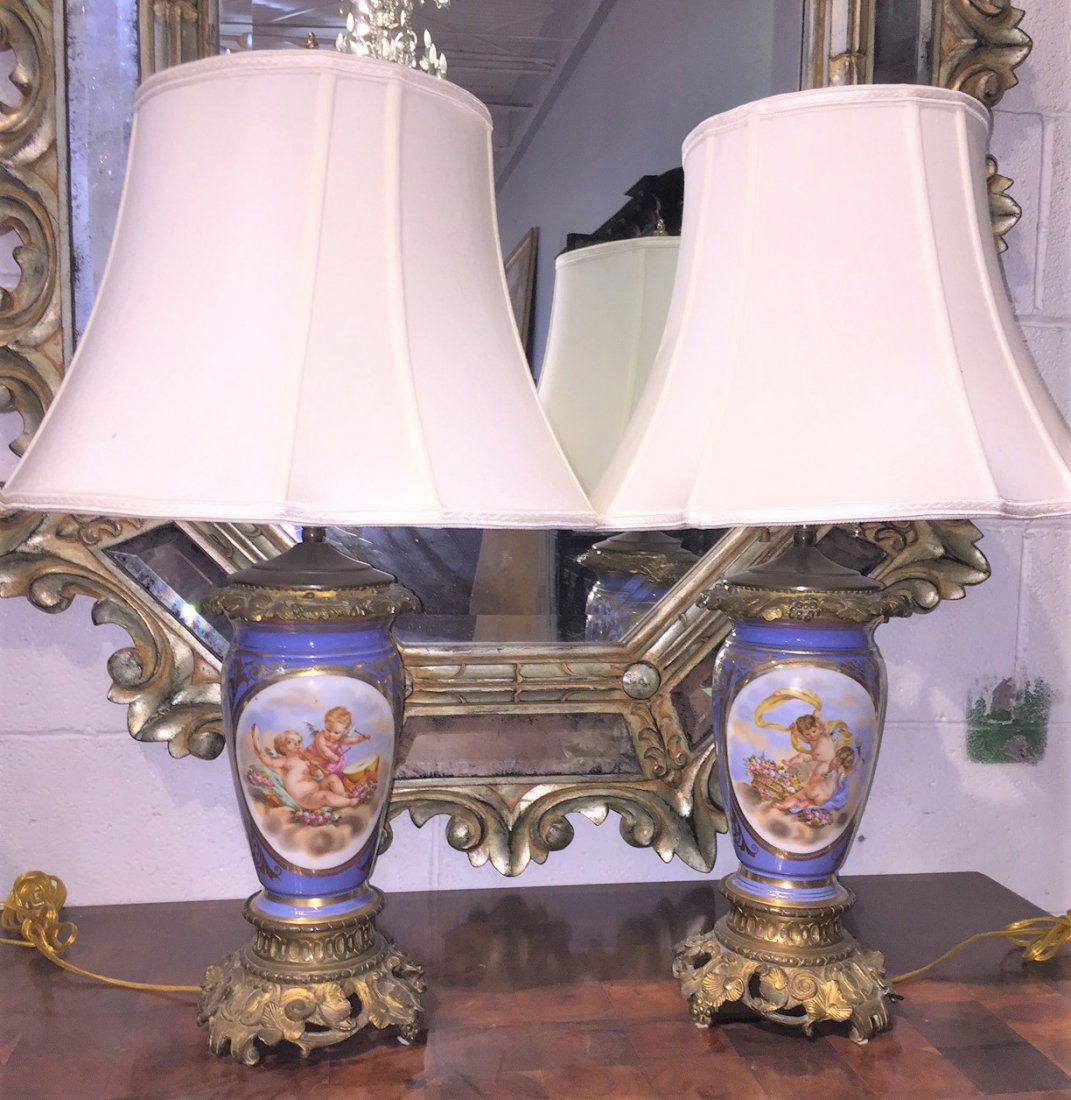 Pair Of Antique Serves Porcelain Lamps. (1 of 4)